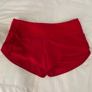 Red Lululemon speed up shorts size 4